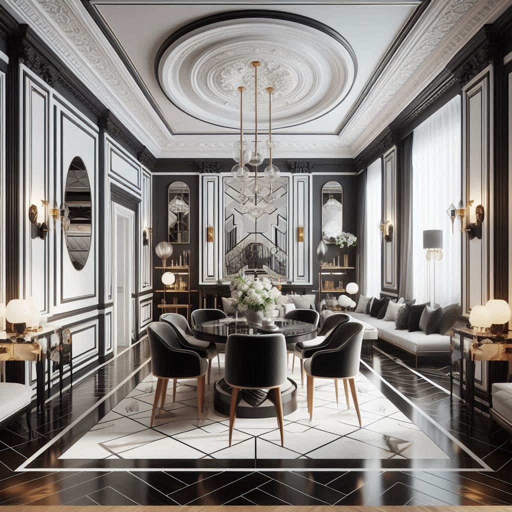 Interior Design Classic Contemporary. Bold Black and White color palette