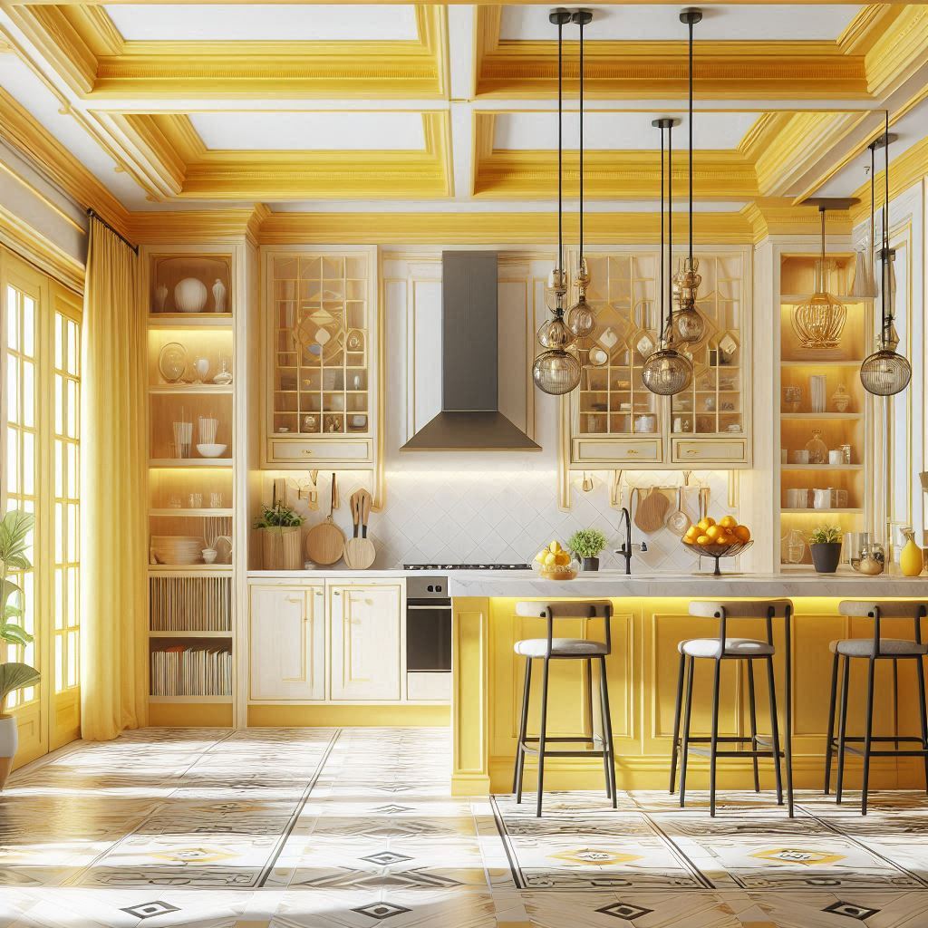 neo traditional interior Bright Yellow. kitchen