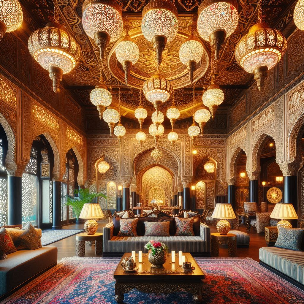 Arabic Majlis Interior Design. Traditional Decor. 