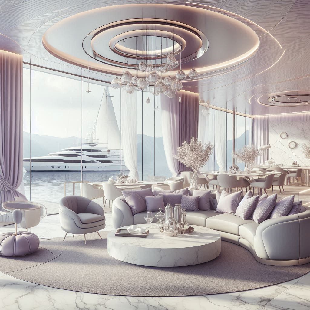 Yacht Club Interior Design Soft Lavender and Silver