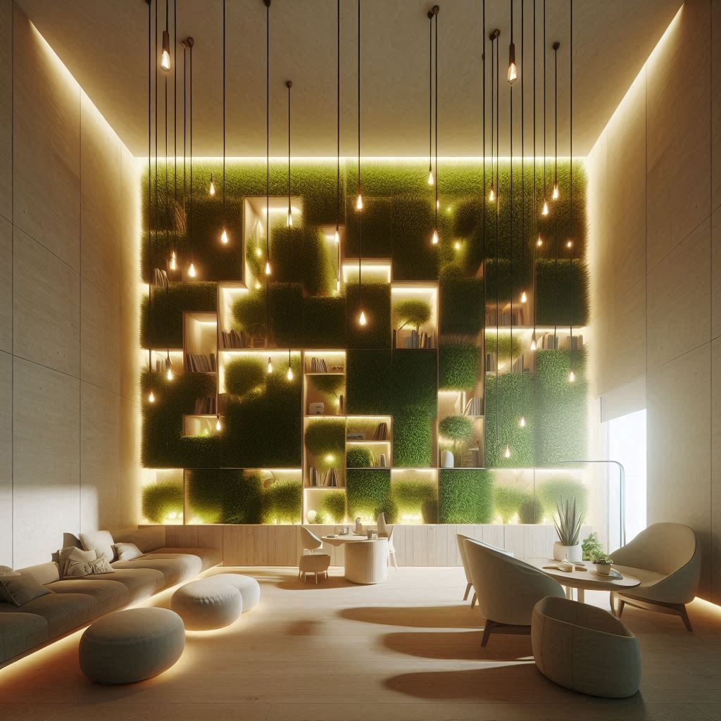 Interior Grass Wall. Grass Wall with Lighting