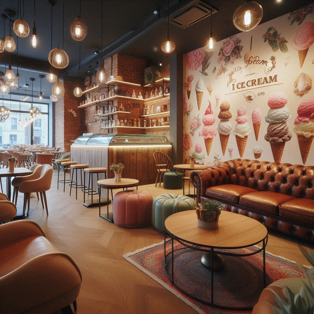 Ice Cream Parlour Design. cozy areas.