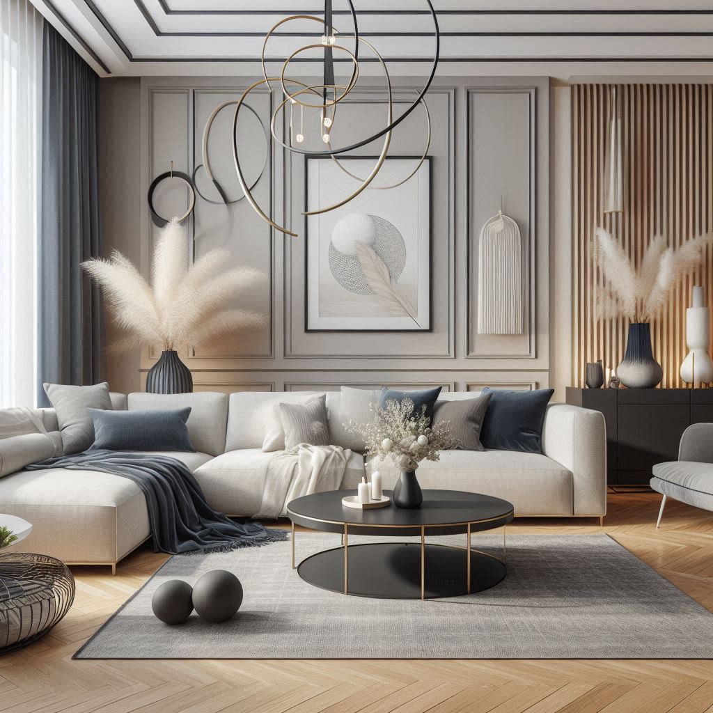 Contemporary Modern Classic Interior Design. beige, gray or white as a base. navy blue accent.