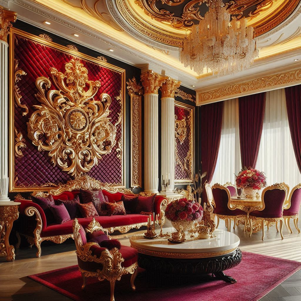modern rococo interior design. Rich colors.