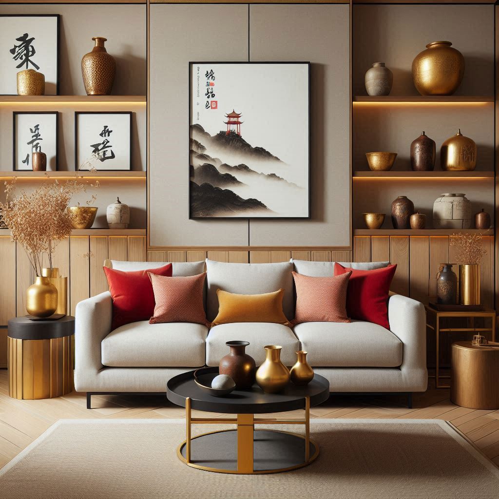 Chinese Traditional Interior Design. Red, gold, black touch. 