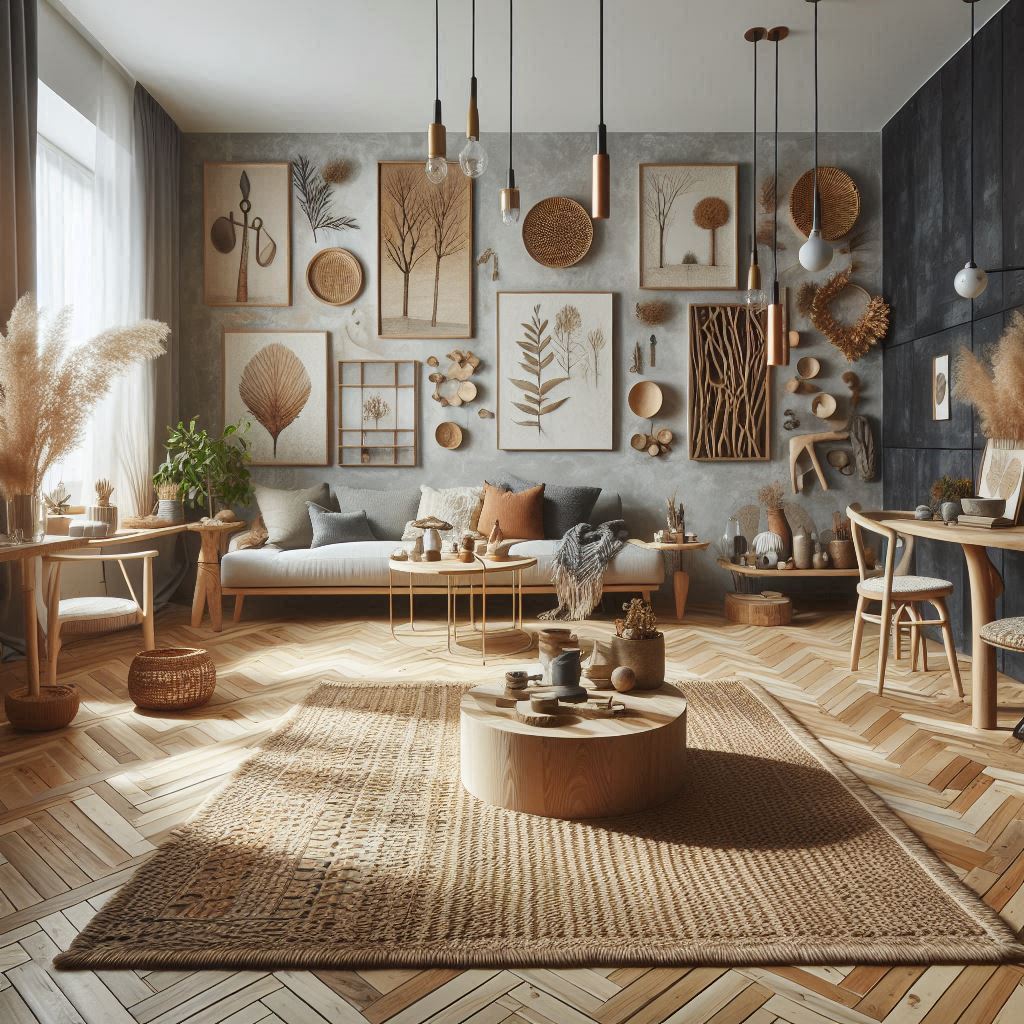 interior design trends 2025. natural materials for flooring, furniture, and decor 