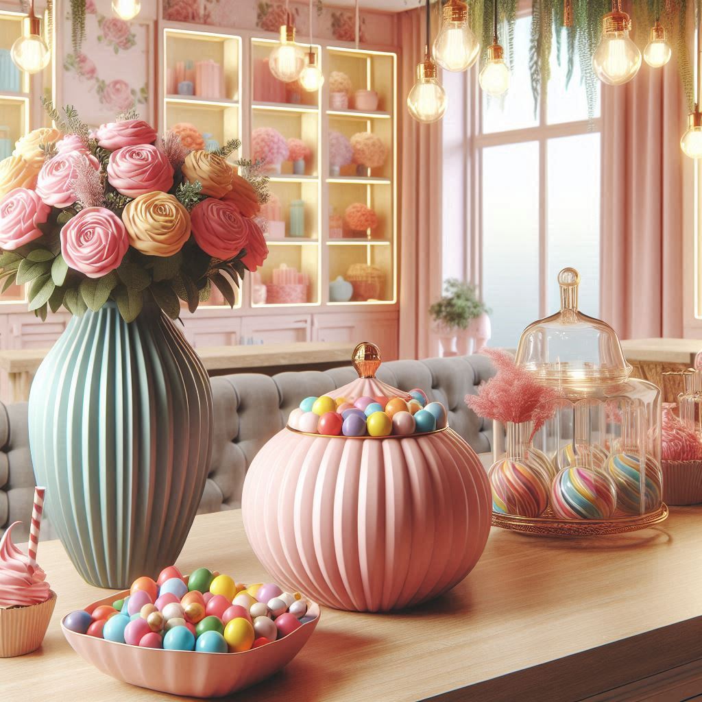 Interior Design Candy Store. candy-colored vases, bowls, or trays to hold fresh flowers or trinkets