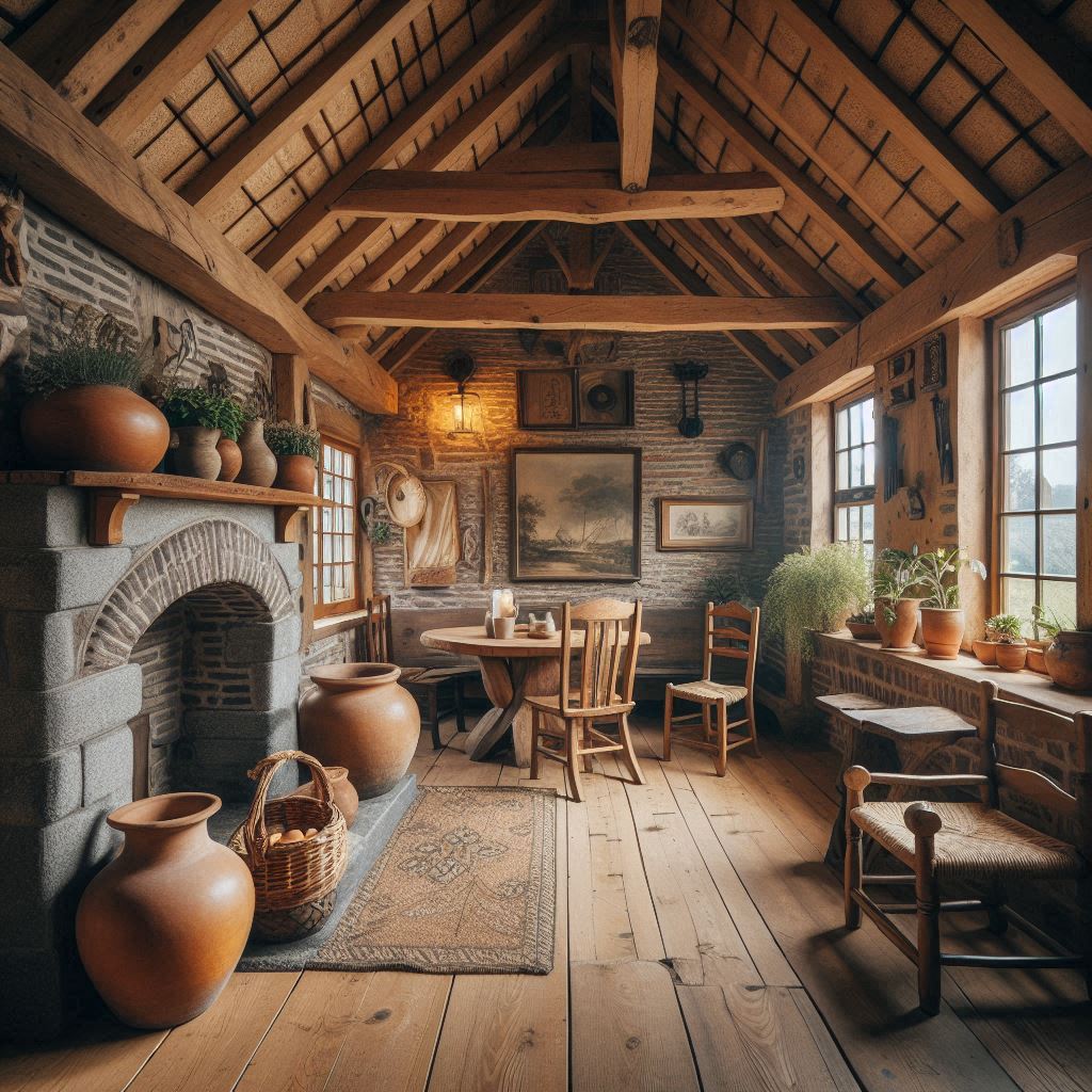 Dutch Interior Design. wooden floors, stone walls, clay pots