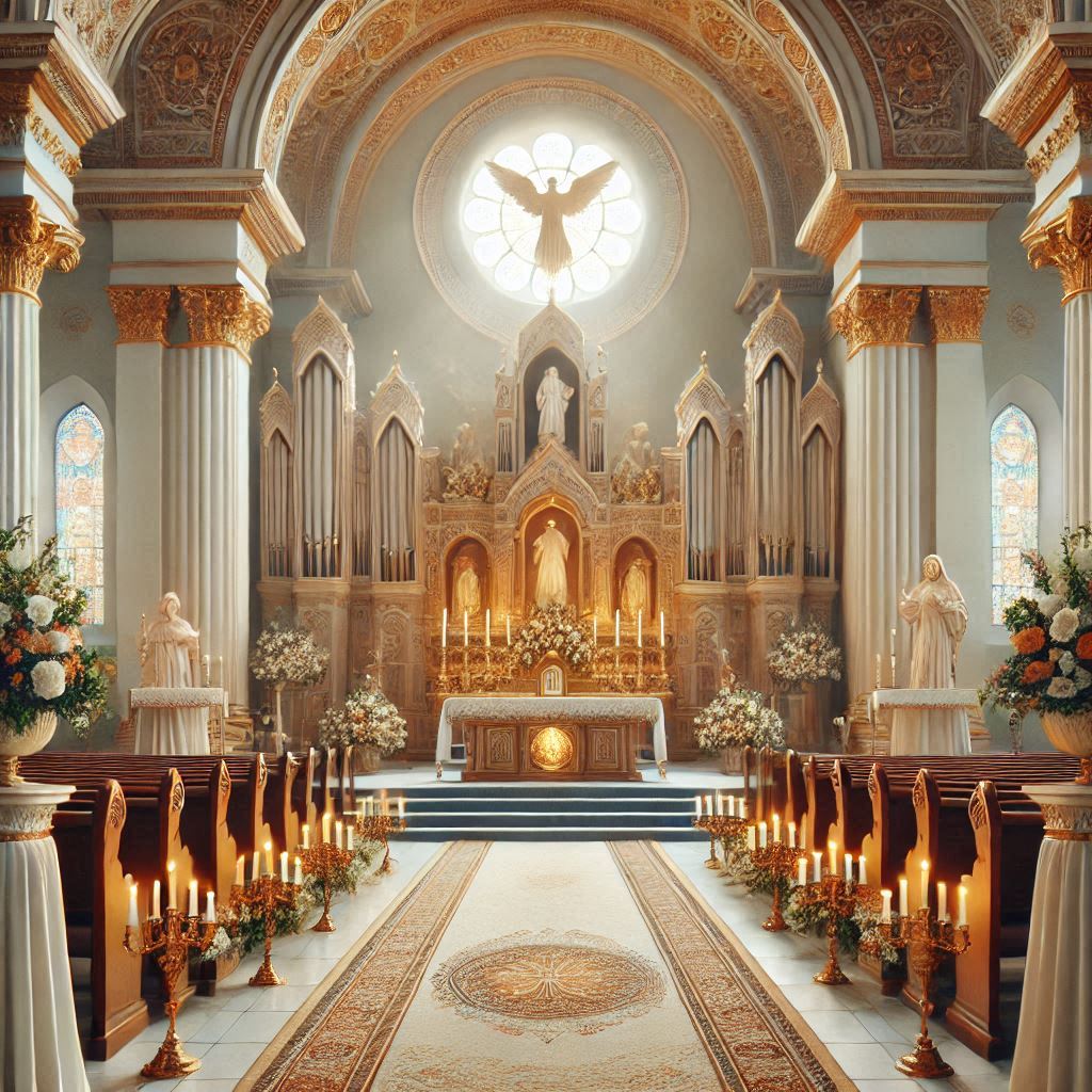 Church Building Interior Design. The altar is the central focus of any church. floral arrangements, candles, or altar cloths