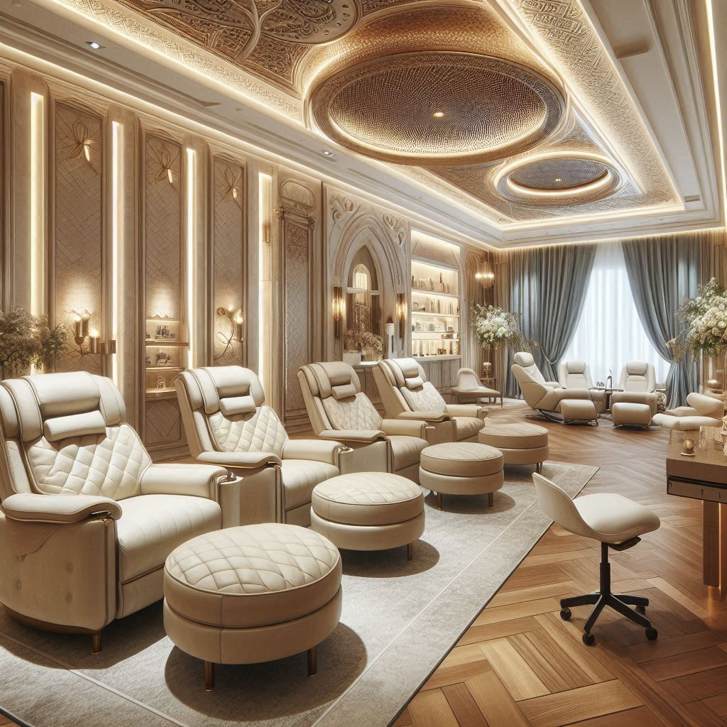 Luxury Medical Spa Interior Design.  plush chairs, sofas, recliners with soft cushions