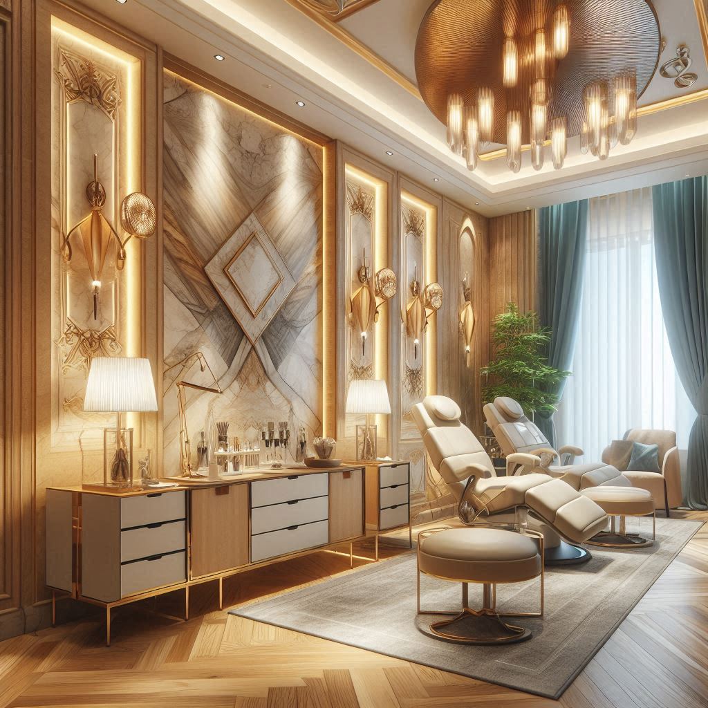 Luxury Medical Spa Interior Design. wall sconce. table lamp. floor lamps