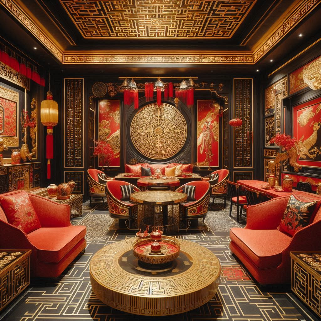 Chinese Design Interior. red, gold, and black theme