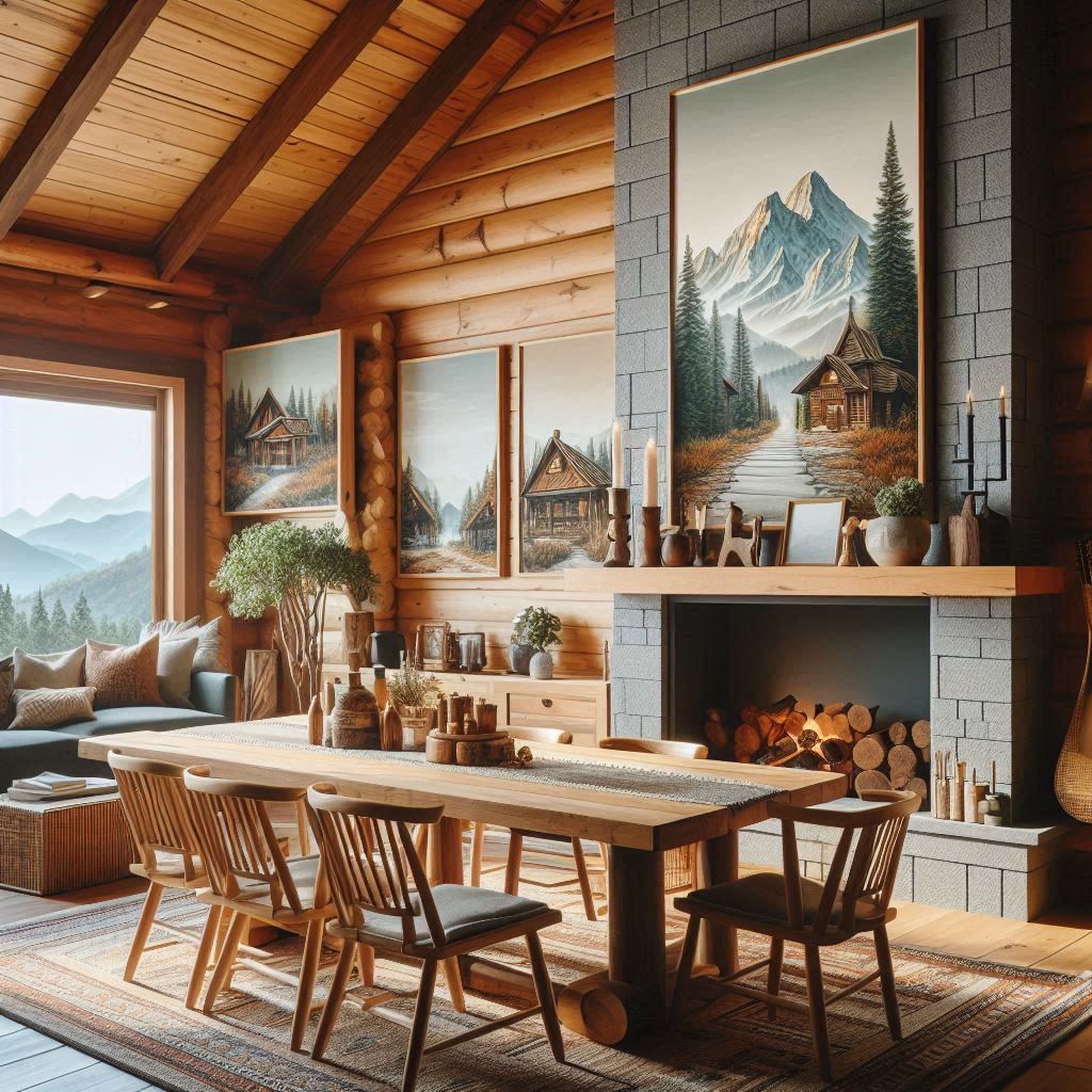 Mountain Home Interior Design. displaying artwork by local artists. locally sourced wood or stone. 