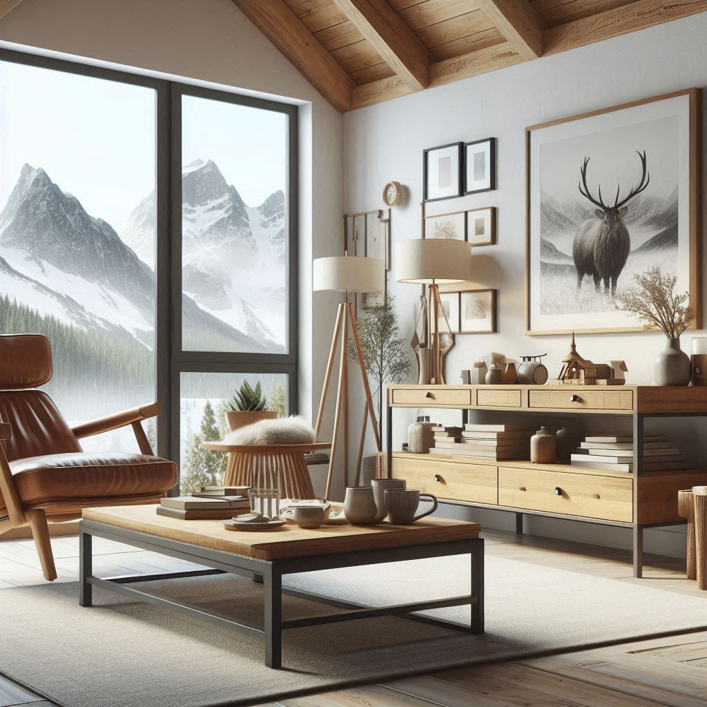 Mountain Home Interior Design. a simple, sturdy coffee table and a well-placed armchair. keeping things organized and using smart storage