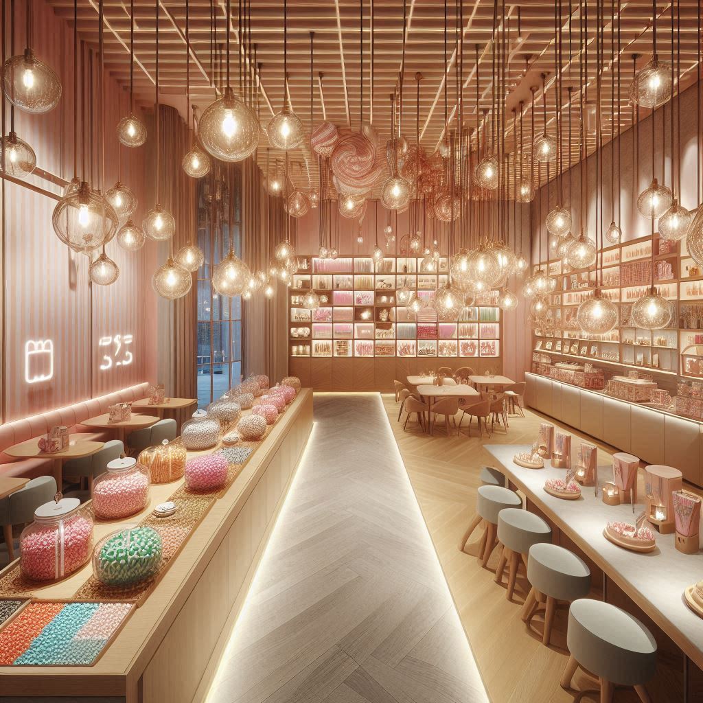 Interior Design Candy Store. Lighting That Pops