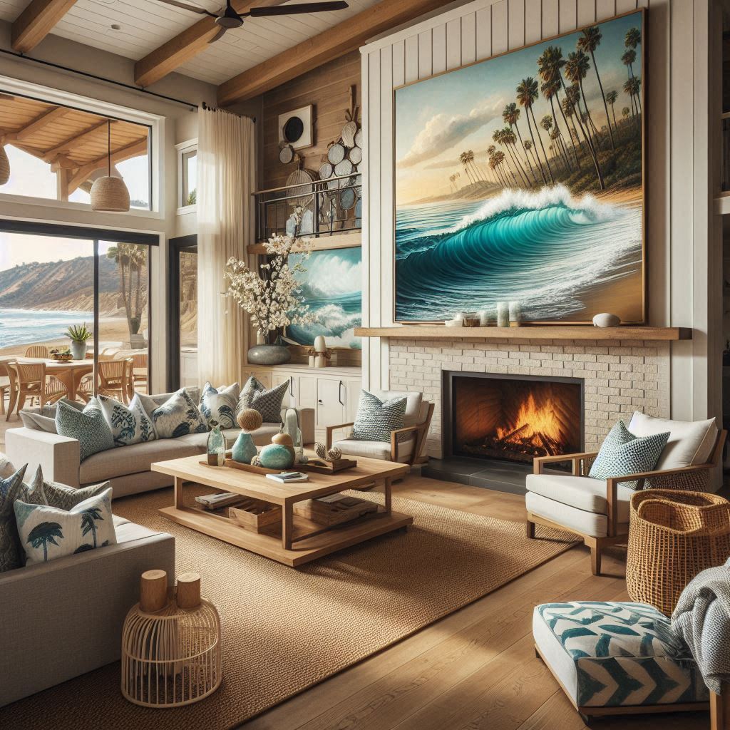 California Beach House Interior Design. ocean-themed artwork