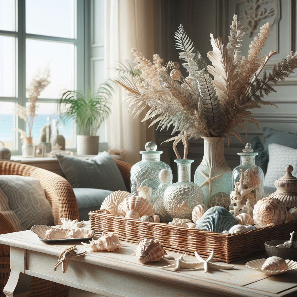 French Coastal Interior Design. beachy decor. seashells